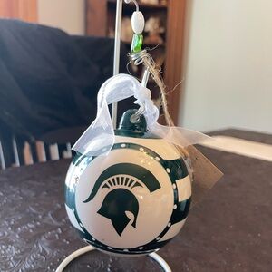 Michigan State ceramic Green and White Holiday Ornament